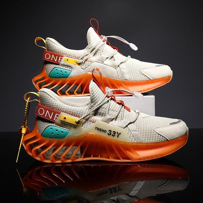 Modern men's techwear blade running sneakers in knit mesh with non-slip outsole