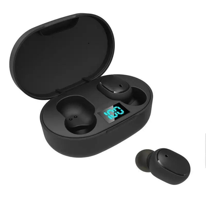 Minimalist black wireless sports earbuds in a compact charging case