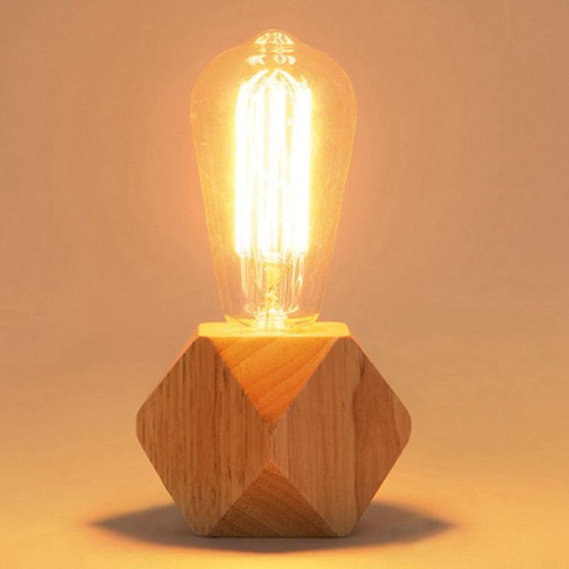 Modern Wooden Diamond Table Lamp for Minimalist Bedside Lighting