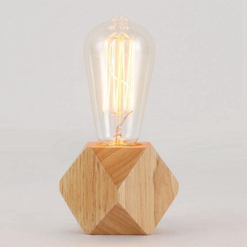 Modern Wooden Diamond Table Lamp for Minimalist Bedside Lighting