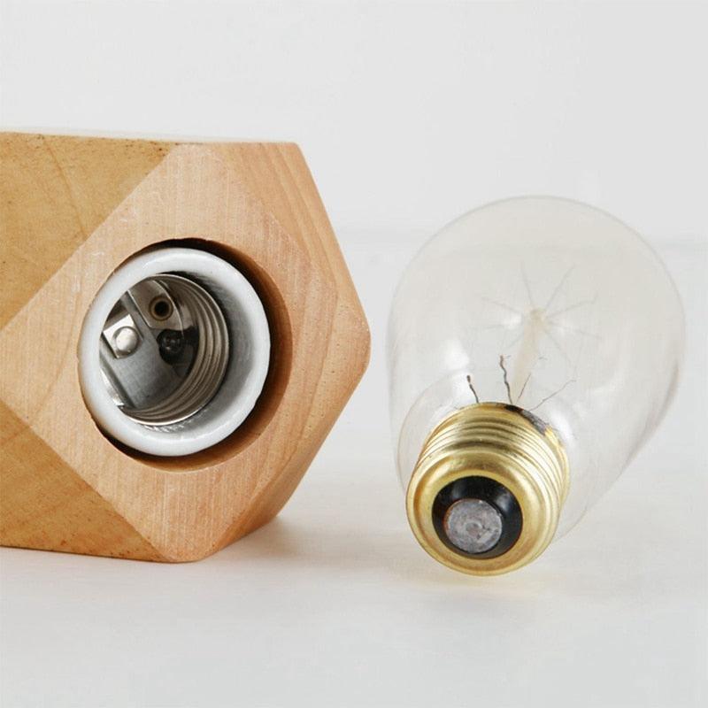 Modern Wooden Diamond Table Lamp for Minimalist Bedside Lighting