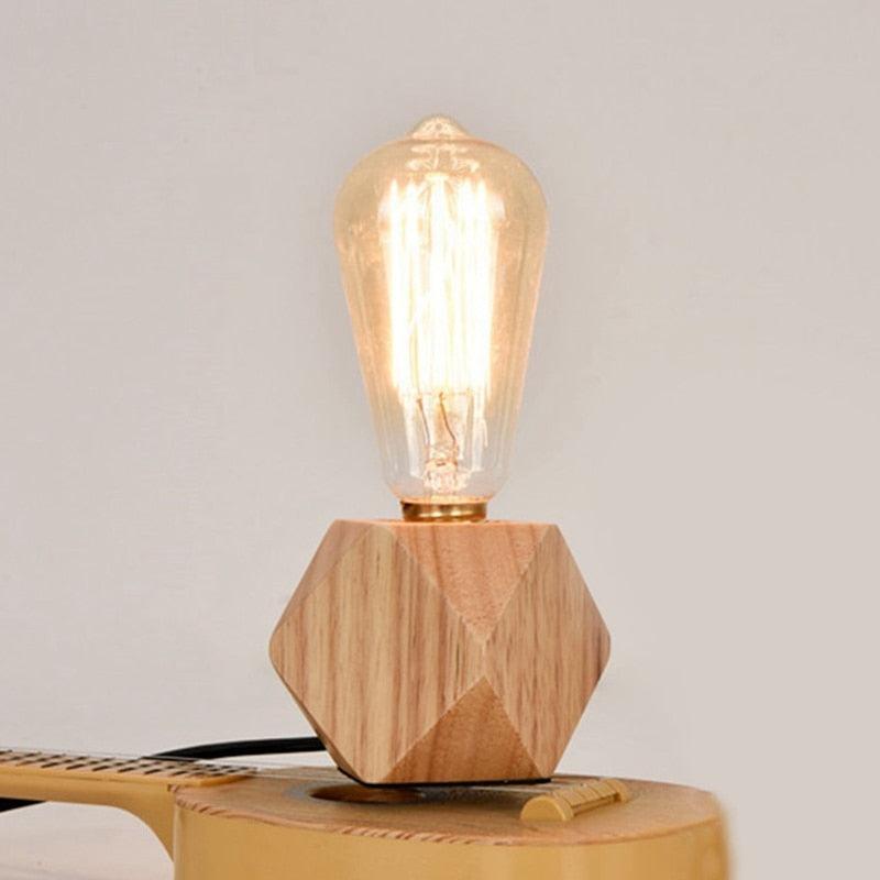 Modern Wooden Diamond Table Lamp for Minimalist Bedside Lighting