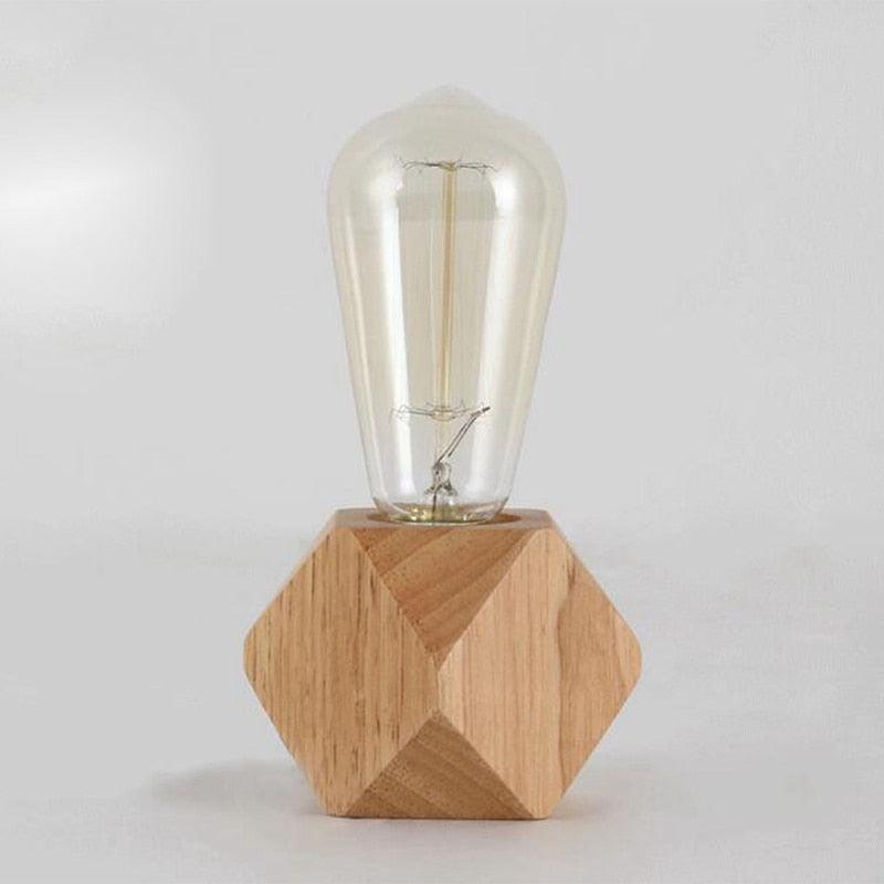 Modern Wooden Diamond Table Lamp for Minimalist Bedside Lighting