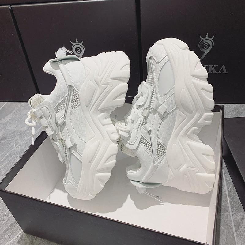 Women's Thick Platform Tennis Sneakers - White Lightweight Shoes