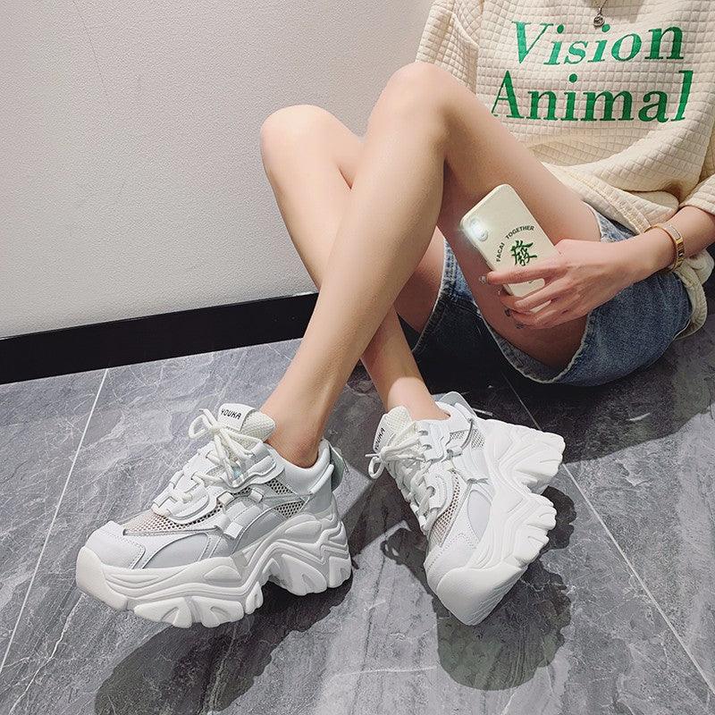 Women's Thick Platform Tennis Sneakers - White Lightweight Shoes