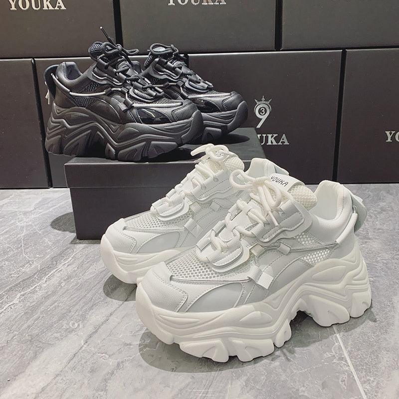 Women's Thick Platform Tennis Sneakers - White Lightweight Shoes