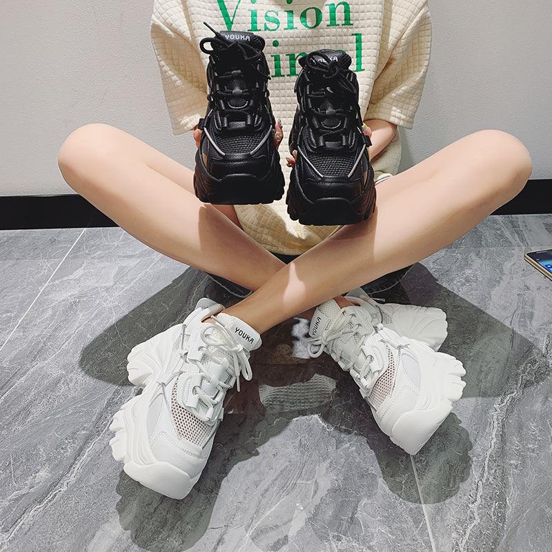 Women's Thick Platform Tennis Sneakers - White Lightweight Shoes