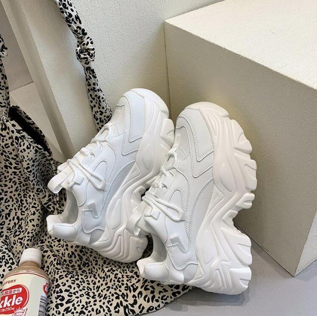 Women's Thick Platform Tennis Sneakers - White Lightweight Shoes