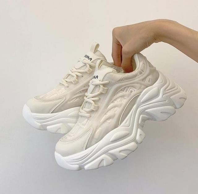 Women's Thick Platform Tennis Sneakers - White Lightweight Shoes