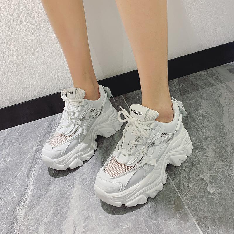 Women's Thick Platform Tennis Sneakers - White Lightweight Shoes