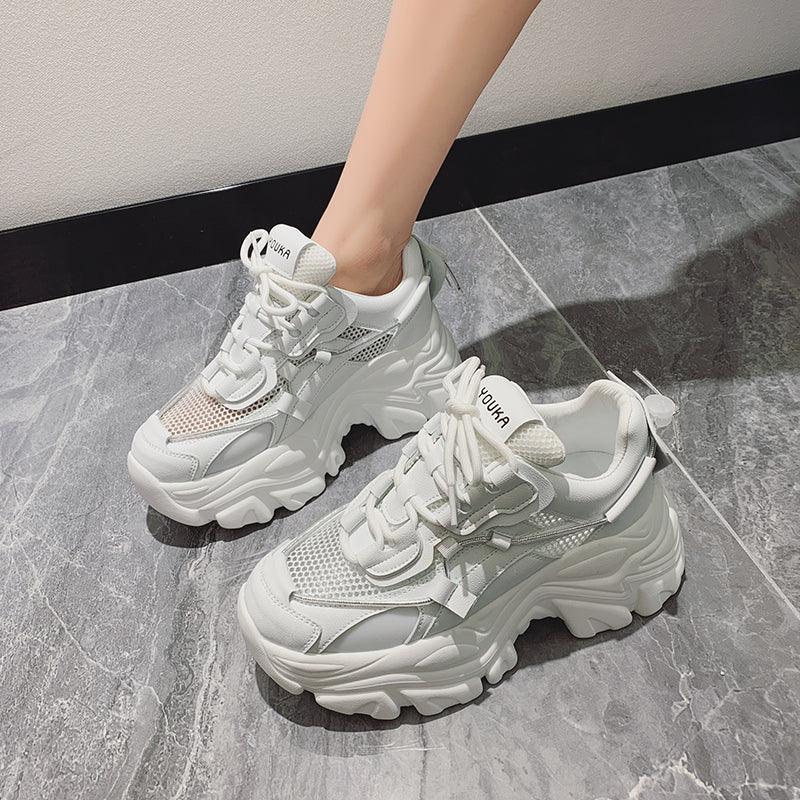Women's Thick Platform Tennis Sneakers - White Lightweight Shoes