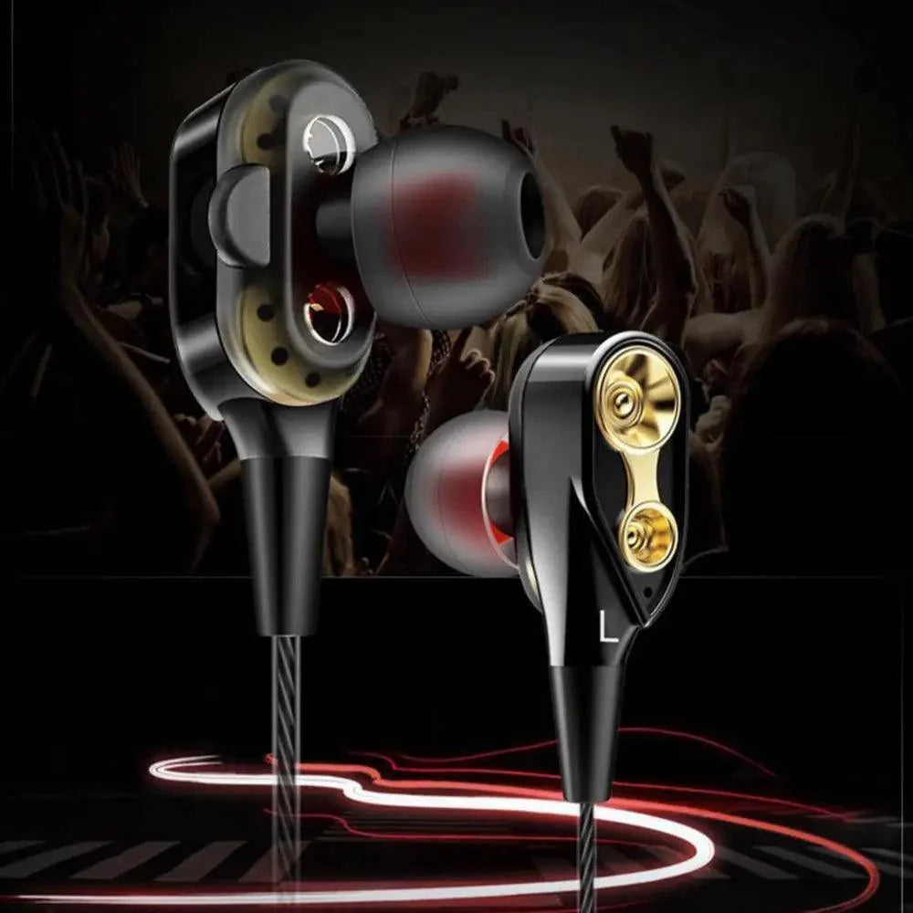 Professional unisex wired earphones in black with metallic accents and 3.5mm jack