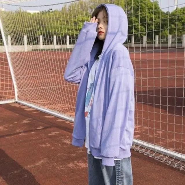 Oversized Zip Hoodie Women Casual Loose Cotton Kangaroo Pocket Top