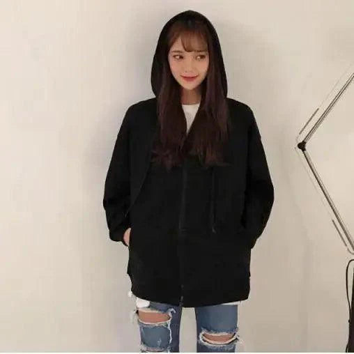 Oversized Zip Hoodie Women Casual Loose Cotton Kangaroo Pocket Top