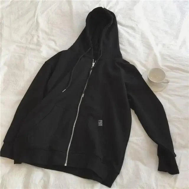Oversized Zip Hoodie Women Casual Loose Cotton Kangaroo Pocket Top