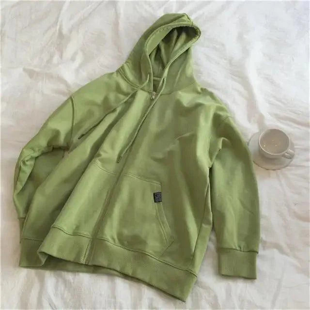 Oversized Zip Hoodie Women Casual Loose Cotton Kangaroo Pocket Top