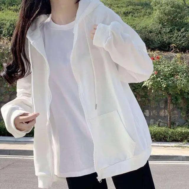 Oversized Zip Hoodie Women Casual Loose Cotton Kangaroo Pocket Top