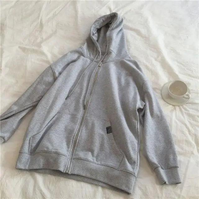 Oversized Zip Hoodie Women Casual Loose Cotton Kangaroo Pocket Top