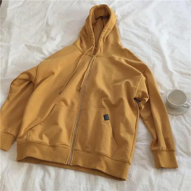 Oversized Zip Hoodie Women Casual Loose Cotton Kangaroo Pocket Top