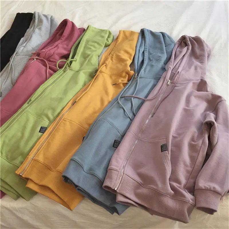 Oversized Zip Hoodie Women Casual Loose Cotton Kangaroo Pocket Top