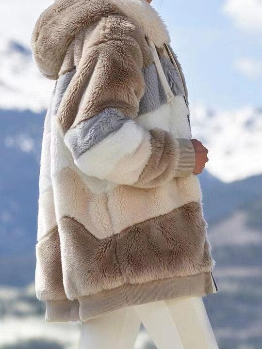 Women's Oversized Fleece Hooded Jacket Casual Winter Coat