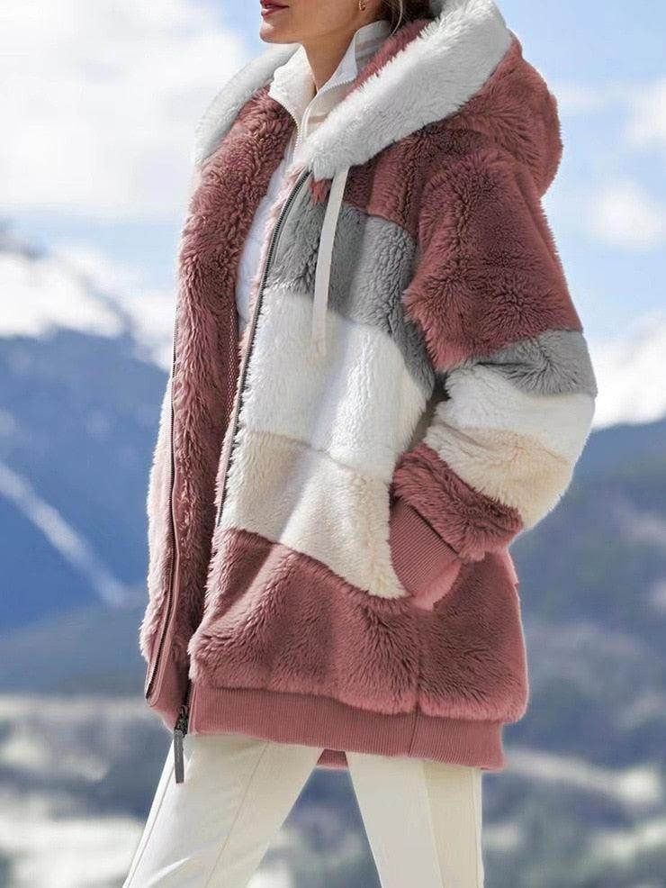 Women's Oversized Fleece Hooded Jacket Casual Winter Coat