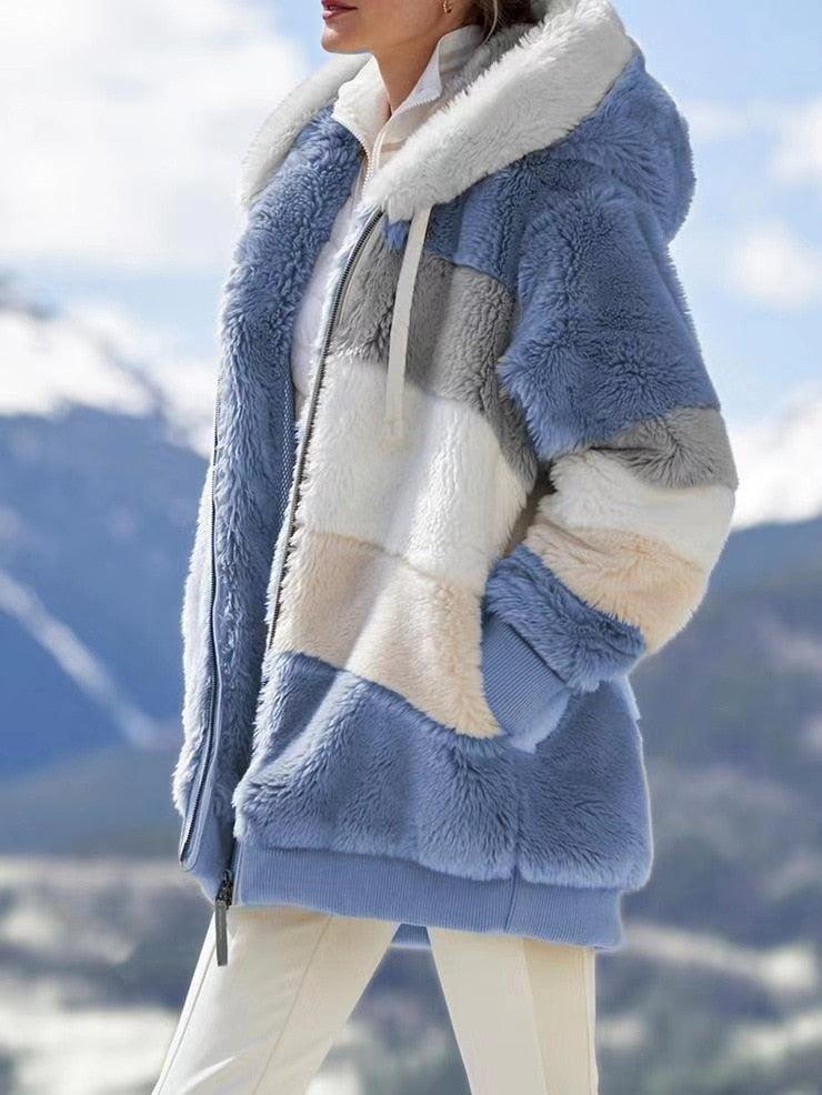 Women's Oversized Fleece Hooded Jacket Casual Winter Coat