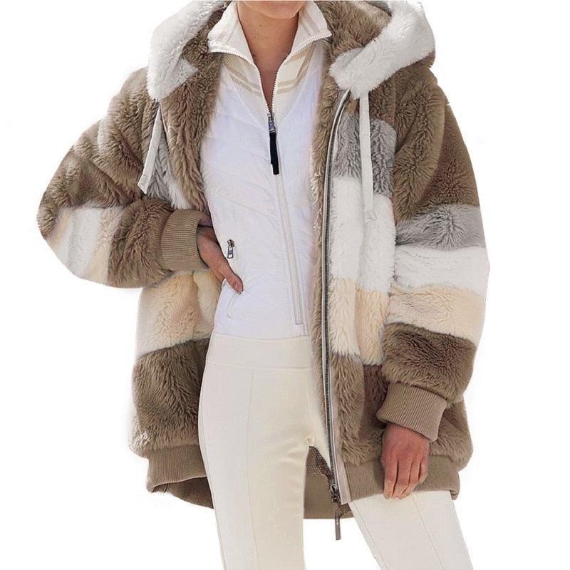Women's Oversized Fleece Hooded Jacket Casual Winter Coat