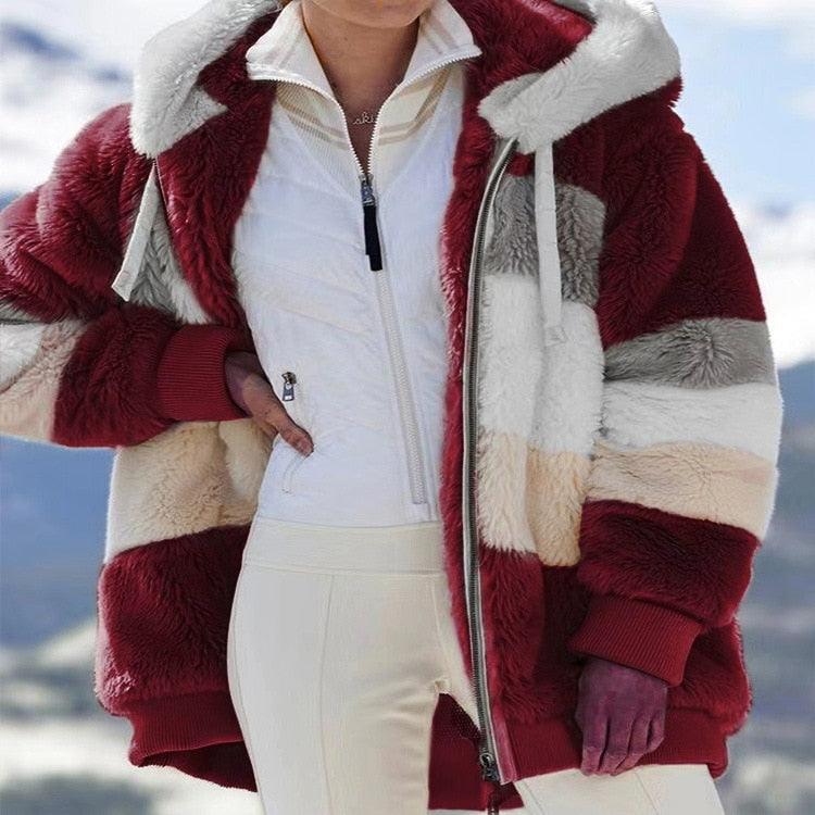 Women's Oversized Fleece Hooded Jacket Casual Winter Coat