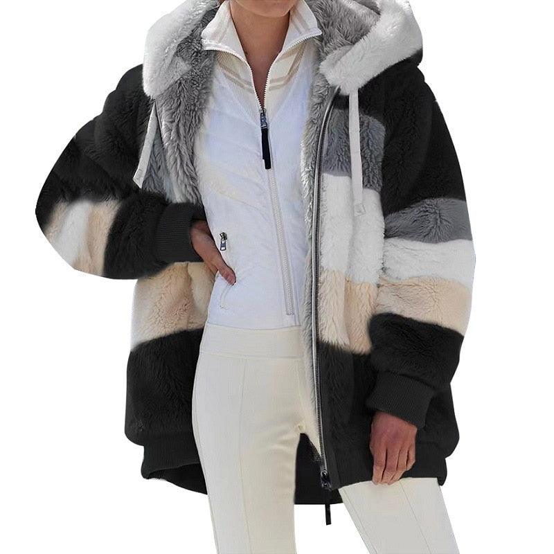 Women's Oversized Fleece Hooded Jacket Casual Winter Coat