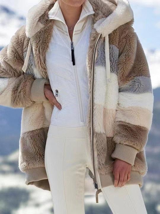 Women's Oversized Fleece Hooded Jacket Casual Winter Coat