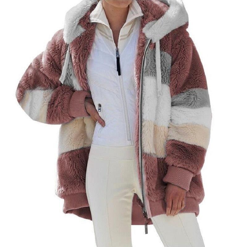 Women's Oversized Fleece Hooded Jacket Casual Winter Coat