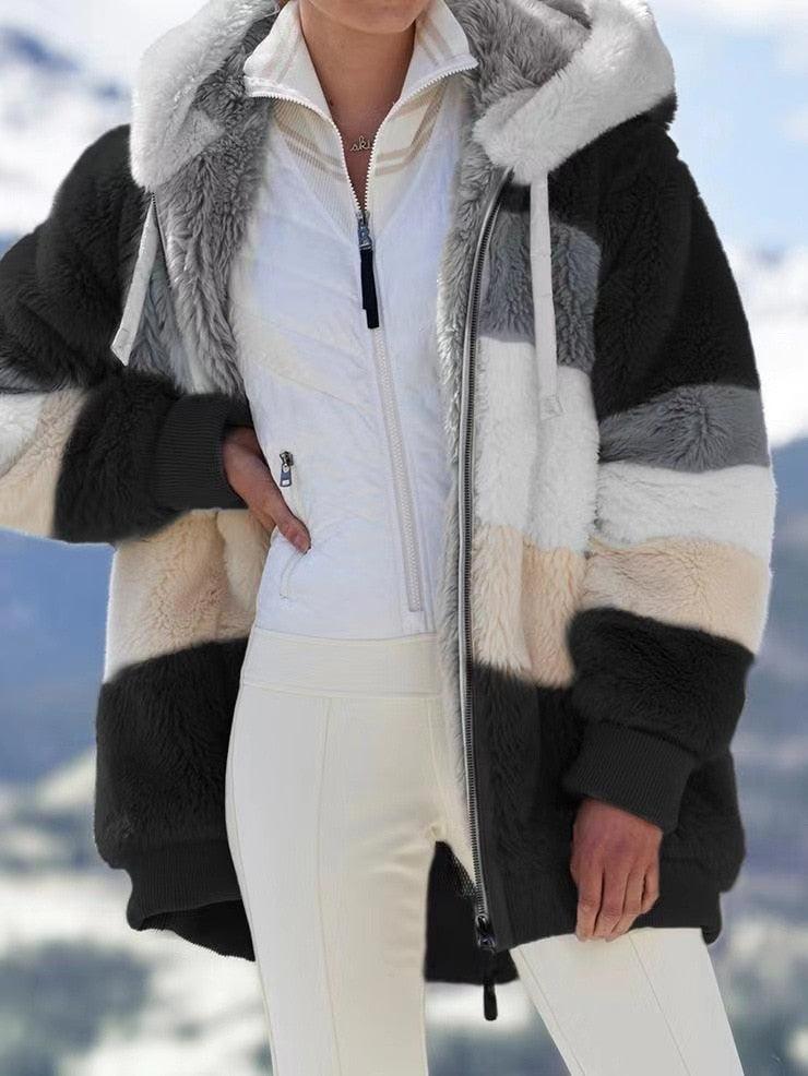 Women's Oversized Fleece Hooded Jacket Casual Winter Coat