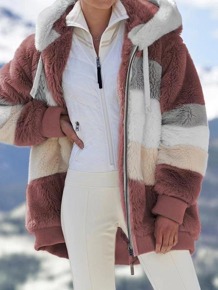 Women's Oversized Fleece Hooded Jacket Casual Winter Coat