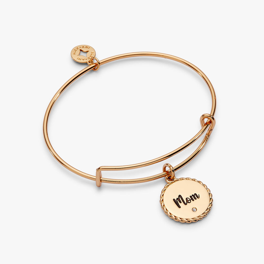 Alex and Ani Mom charm bangle with rope edge detail and engraved sentiment