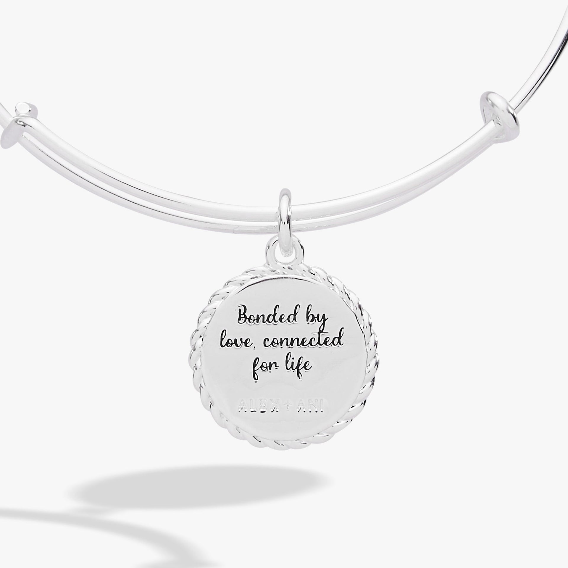 Mom Bonded By Love Connected For Life Rope Edge Charm Bangle