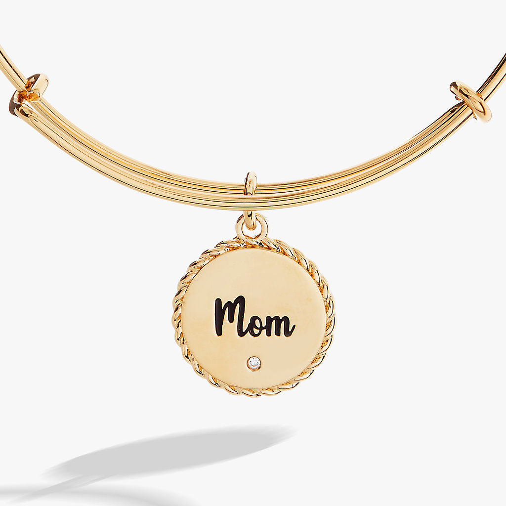 Mom Charm Bangle Bracelet with Crystal Detail Gold or Silver