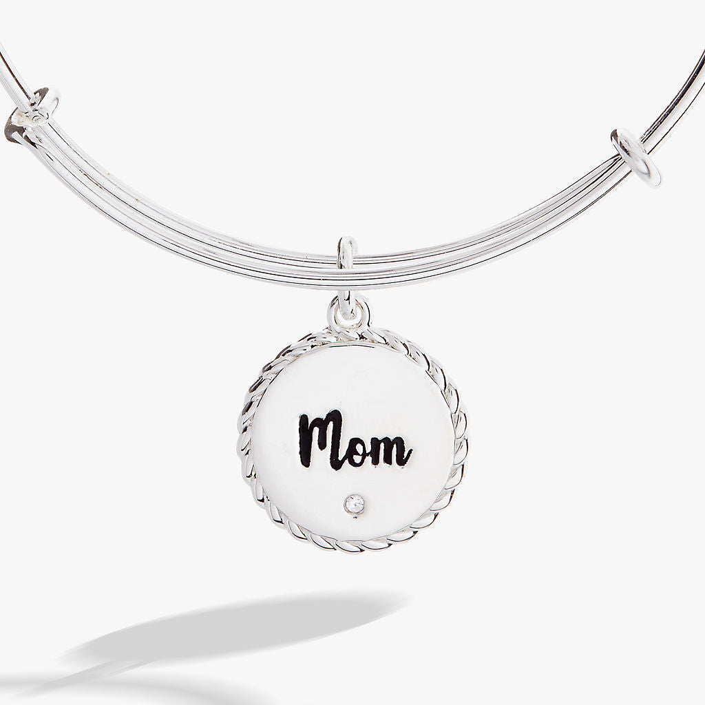 Mom Charm Bangle Bracelet with Crystal Detail Gold or Silver