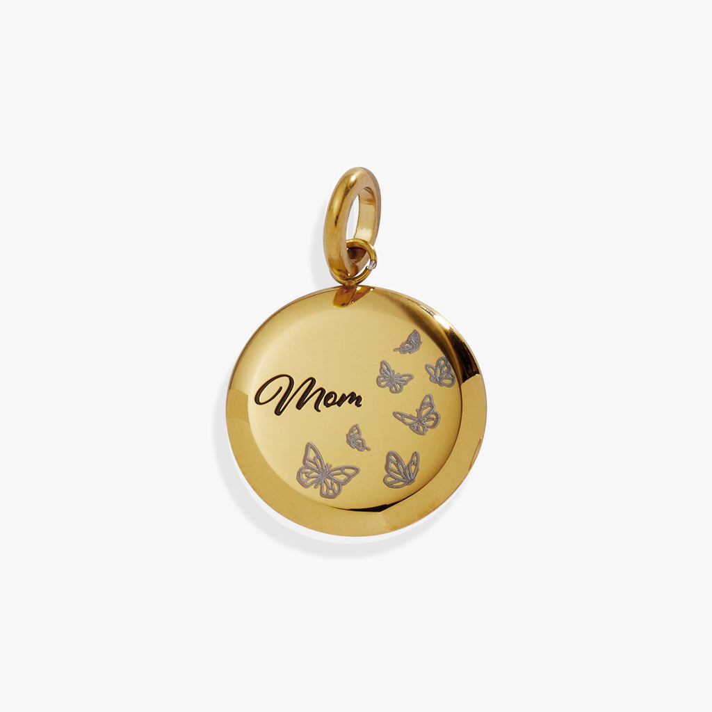 Alex And Ani Mom butterfly disc charm necklace with engraved inspirational message.