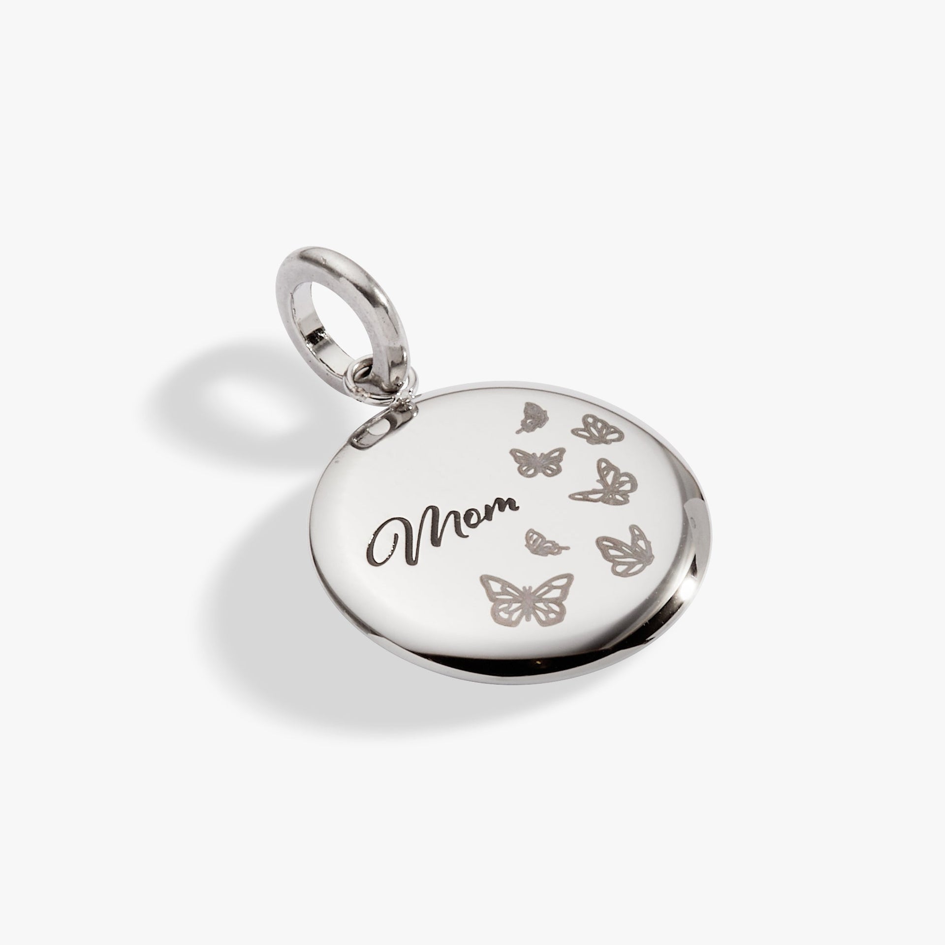 Mom Butterfly Disc Charm Necklace with Engraved Sentiment