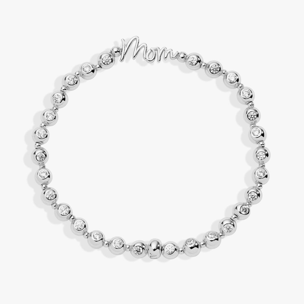 Mom Elongated Crystal Stretch Bracelet in Script