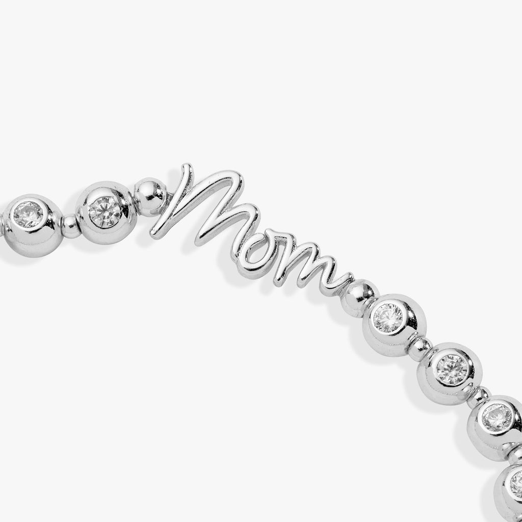 Mom Elongated Crystal Stretch Bracelet in Script