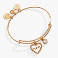 Expandable Mom bangle with a Mother of Pearl heart charm and clear crystal.