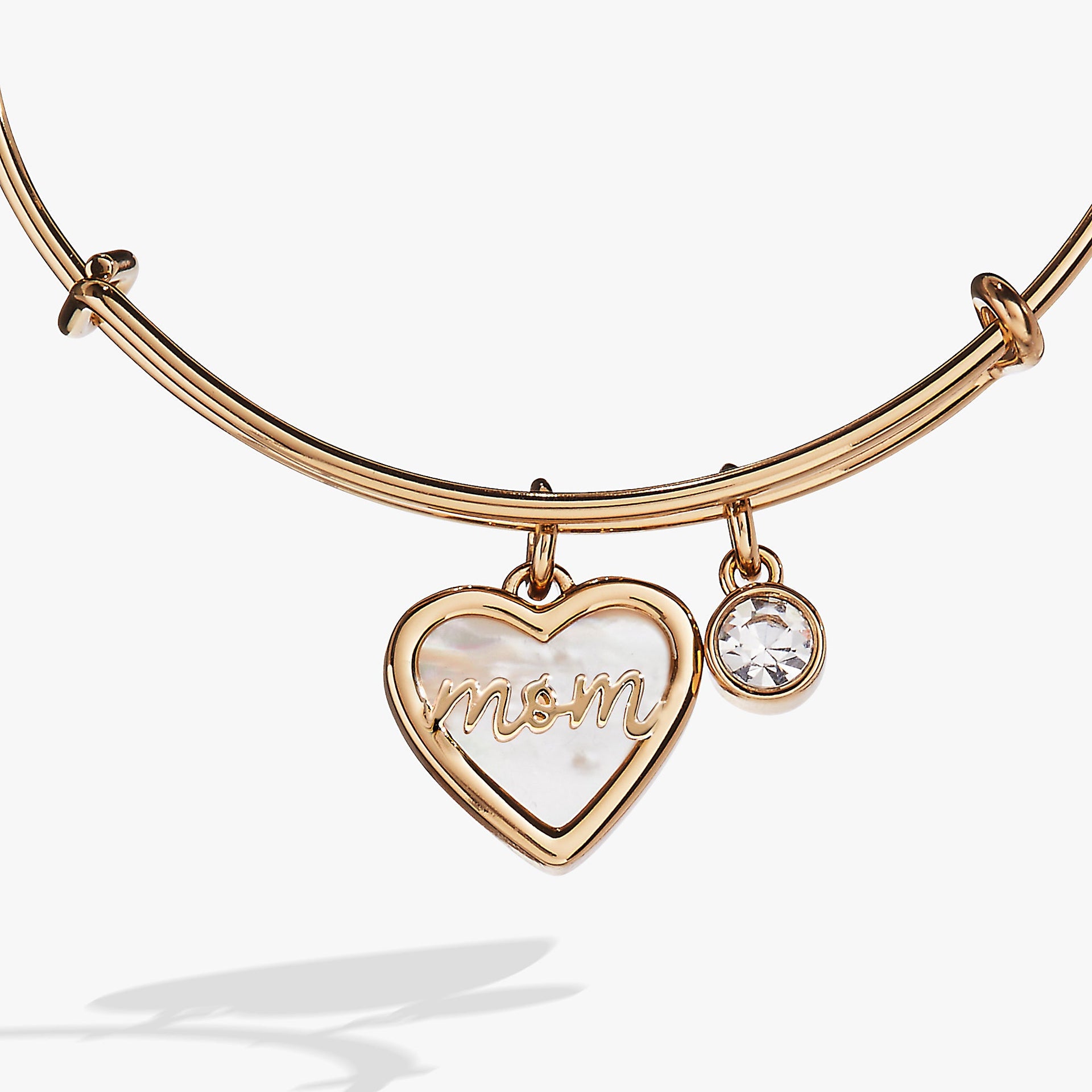 Mom Mother of Pearl Heart Bangle in Gold and Silver Tones