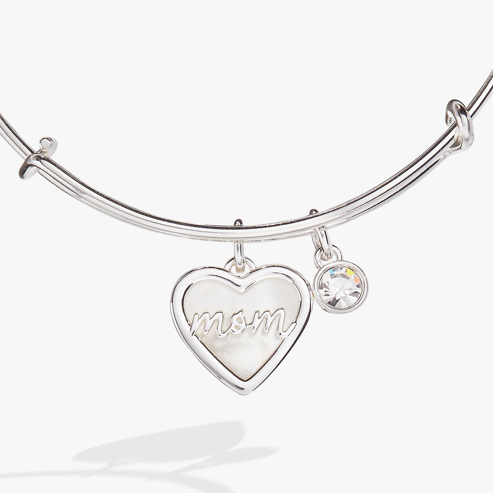 Mom Mother of Pearl Heart Bangle in Gold and Silver Tones