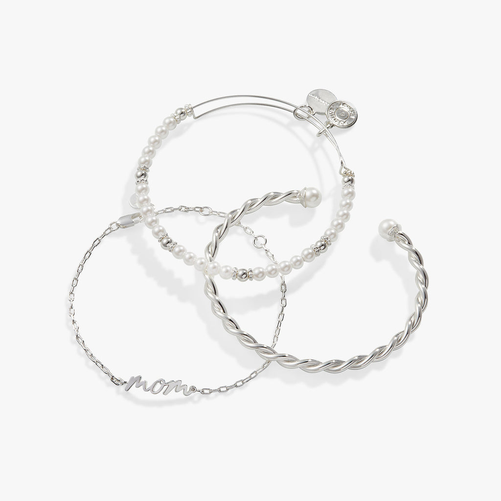Mom Script Bracelet Set of 3 Expandable Stackable Set