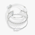 Three-piece Mom Script Bracelet set featuring pearl beads, a flex cuff, and script text