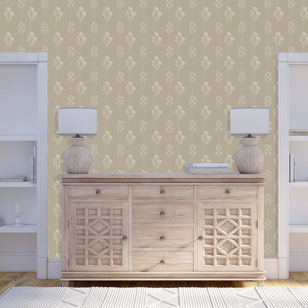 Monroe Floral Removable Wallpaper in Sage Green and Off-White