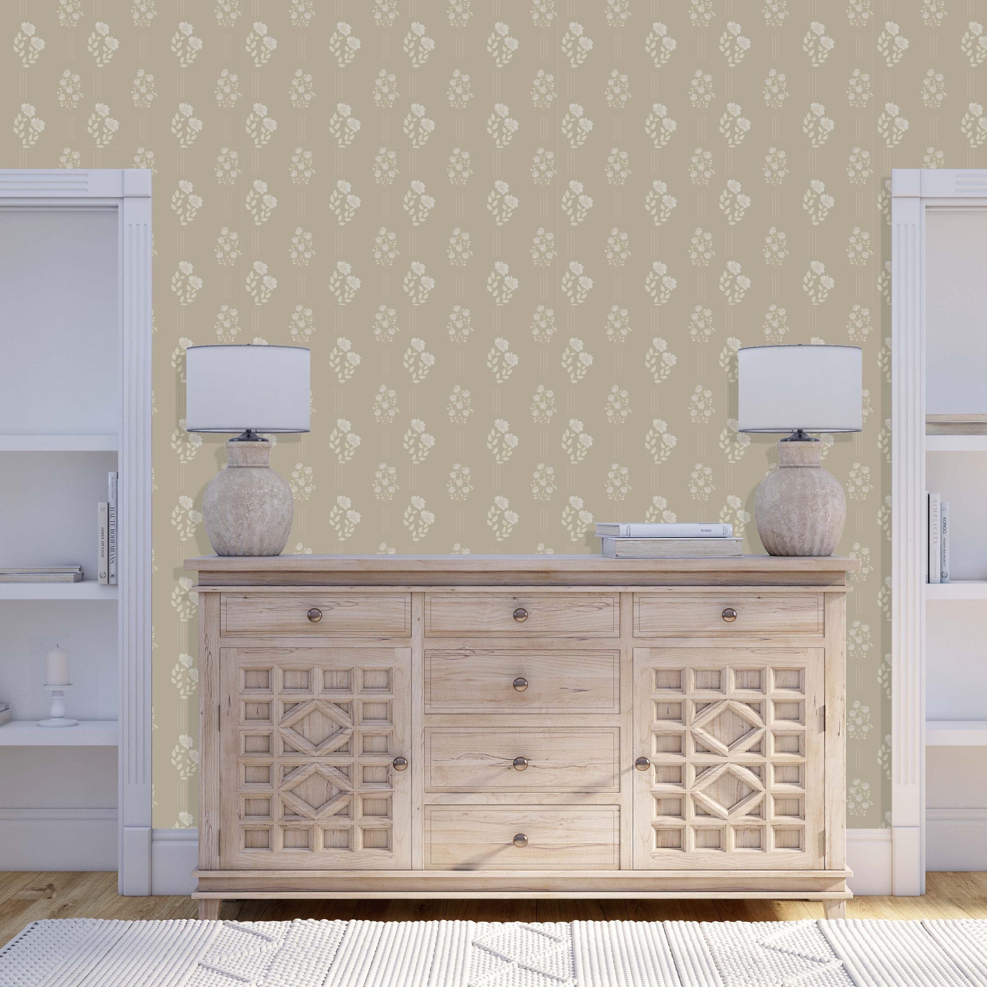 Monroe Floral Removable Wallpaper in Sage Green and Off-White