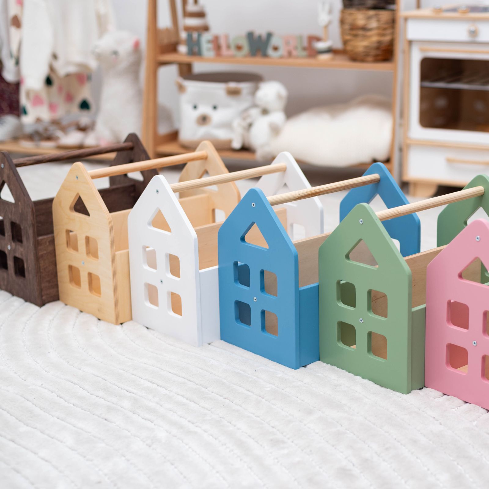 Modern Montessori Book Shelf – Pastel Wood Kids Storage Organizer